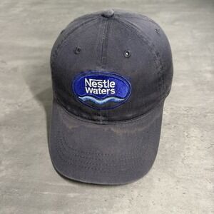 Vintage Nestle Waters Hat Navy Blue Faded Seltzer‎ Soda Snack Promo 90s Work Cap